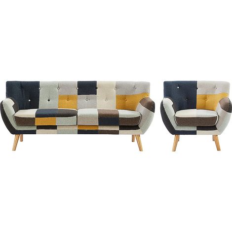 Canapé 3 places et fauteuil en tissu patchwork SERTI II (1/5)