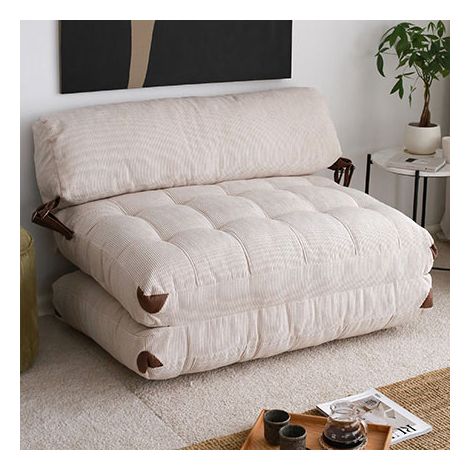 Cotecosy – Chauffeuse convertible 2 places – Tissu bouclette blanc – Dimensions L120 x P75 x H24 cm – Surface de couchage L120 x P150 cm (1/7)