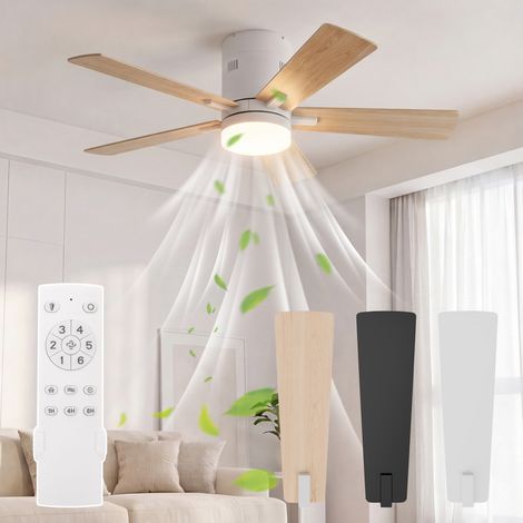 Ventilatore da soffitto da 107 cm – Ventilatore da soffitto a risparmio energetico – 5 pale in legno – Alimentazione CC – 6 velocità – Illuminazione LED tricolore – Naturale (1/4)