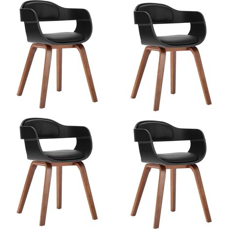 Chaises de salle à manger 4 pcs Noir Bois courbé et similicuir 3 (1/5)