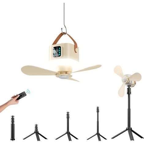 Ventilador de techo para tienda de campaña，ventilador de camping con batería de 3600 mAh，beige (1/5)