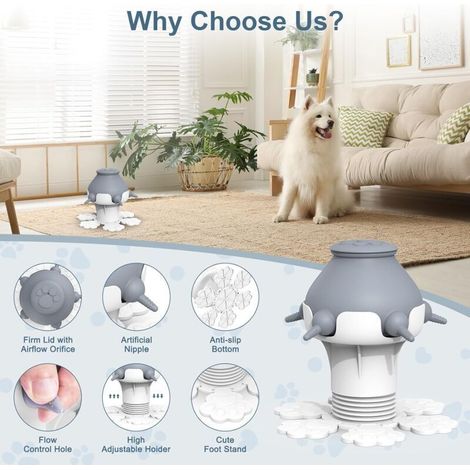 Distributeur de lait pour chiots – 5 tétines – Hauteur réglable 13,5-16 cm – Silicone de qualité alimentaire – Pour chiots, chatons, lapins