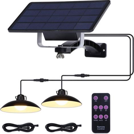 Solar-Hängeleuchte für den Außenbereich mit Fernbedienung, 32 dimmbare LEDs, IP65, warmweiß 3500K, für den Garten, 2er-Set (schwarz) (1/5)