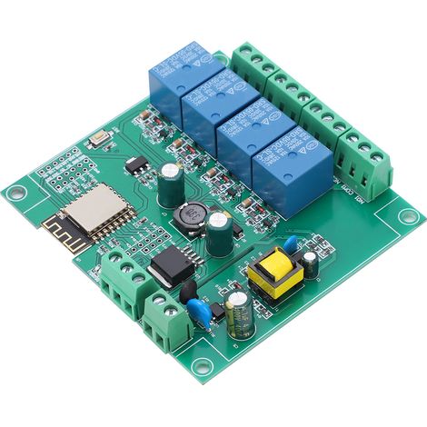 ESP8266 4-Kanal-WLAN-Modul-Relaisplatine für drahtlose Steuerung DC7-12V/5V USB, IoT-Entwicklung, Hausautomation, Smartphone-Fernsteuerung (1/5)