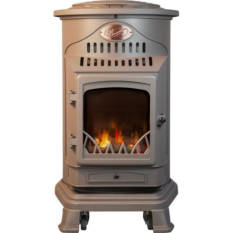 Universal – Poêle à gaz fonte véritable 3.4kW – Chauffe 40-80m² – Allumage piézo électrique – Autonomie jusqu'à 93h – Couleur marron mat (1/5)