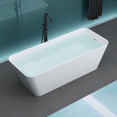 Mai & Mai Baignoire îlot robuste en fonte minérale blanc mat rectangulaire 170x70x58cm avec revêtement Nano anti calcaire V901OA (1/5)