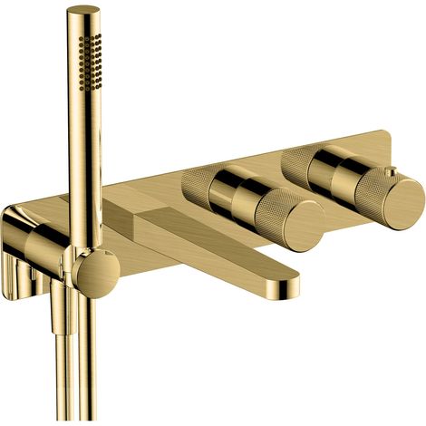 RAK Amalfi Brushed Gold Horizontal Concealed Thermostatic Dual Control Shower Valve with Handset and Bath Spout - RAKAMA3306G (1/2)