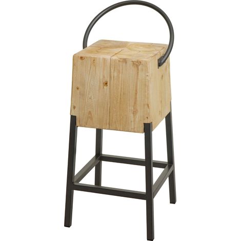 Tabouret de bar HWC-L76 - chaise de bar tabouret de comptoir - métal industriel bois massif certifié MVG - naturel (1/5)