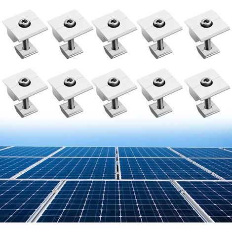 Lot de 10 Pinces Centrales de 30 mm en Alliage d'Aluminium en T Support de Montage avec 10 Vis M8 x 48 mm pour Panneau solaire photovoltaïque (1/4)