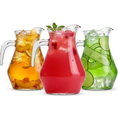 Set di 3 Brocca in Vetro Trasparente grande e capiente da 1,8 Litri Caraffa per Acqua Vino bibite con Manico Ergonomico Bottiglia a boccale  Design Classico Ideale per Casa e Ristorazione buffet (1/5)