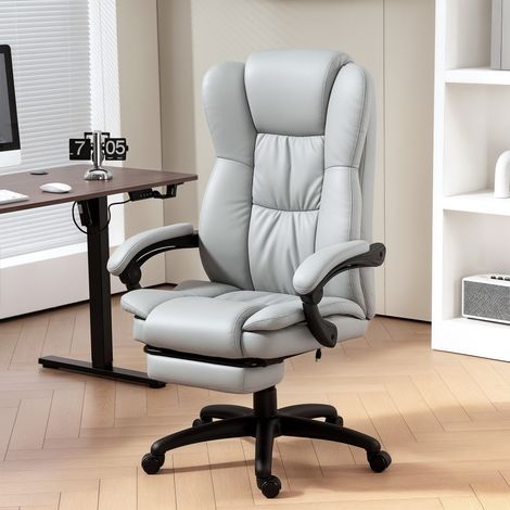 Ergonomischer Massage-Bürostuhl, Rückenlehne und Höhe verstellbar, drehbar mit Fußstütze, aus Kunstleder, hellgrau (1/5)