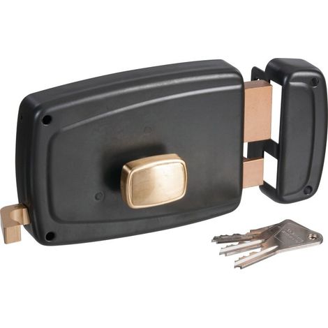 Vachette – Serrure électrique à tirage pour porte de garage – Clé I – Axe 70 mm – Coffre acier peint – Gâche têtière arasée