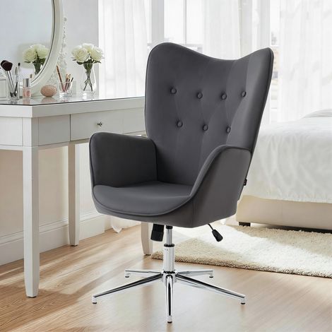 Fauteuil pivotant avec accoudoirs en velours, à bascule et hauteur réglable, gris foncé (1/5)