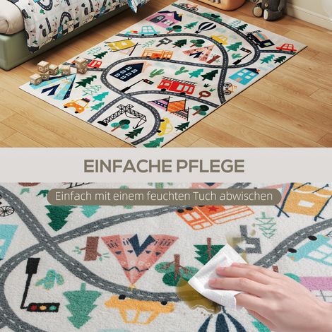 Tapis motif autoroute, fond blanc, polaire doux, facile d'entretien, multicolore (1/5)