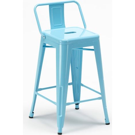 taburete alto de acero y metal para cocinas y bares con respaldo steel top - Azul (1/5)
