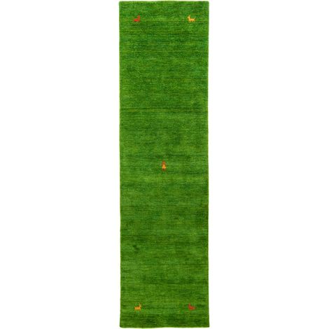 Tapis Gabbeh indien Tapis Sahara - Tapis en laine - 300x80cm, Rectangular - 100% Laine vierge - Tissé main - Vert (1/5)