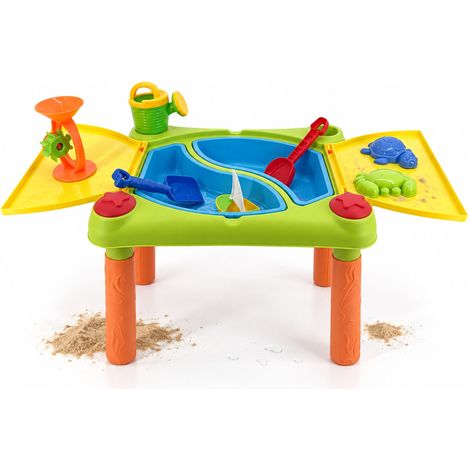 Relaxdays Wasserspieltisch 2 Fächer, viel Zubehör, HxBxT: 46x100x48 cm, Spielstation für Wasser & Sand, Kunststoff, bunt (1/5)