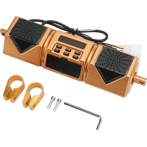 Système d'amplification audio universel étanche IP54 comprenant un haut-parleur stéréo pour moto, un lecteur MP3 monté sur le guidon et un système d'amplification audio étanche à la pression du joint (1/5)