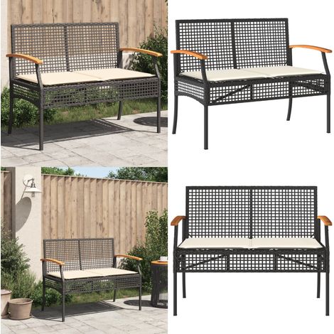 Banc de jardin avec coussin noir résine tressée et acacia - Chaise De Jardin - Banc Extérieur - Mobilier De Jardin - Résine Tressée - Rotin Synthétique - Home & Living (1/5)