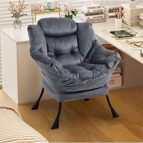 Fauteuil de relaxation gris foncé en métal avec poche latérale et montage facile (1/4)