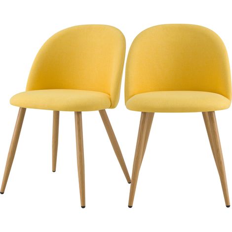 Lot de 2 chaises en tissu jaune et pieds en métal - COZY