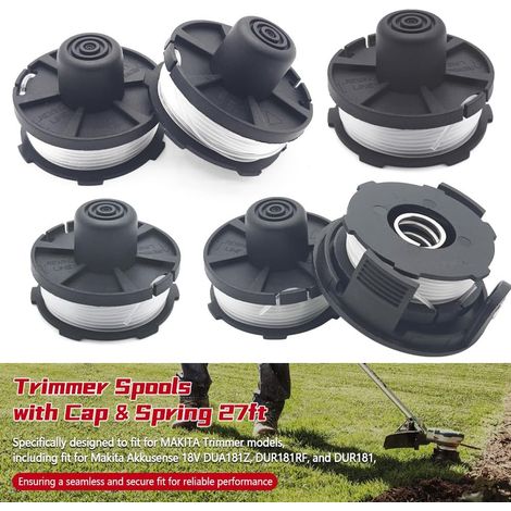 Lot de 6 Bobines pour débroussailleuses, 1 x Couvercle de Bobine, 1 x Ressort pour débroussailleuses, pour Makita DUA181Z、DUR181RF (1/5)
