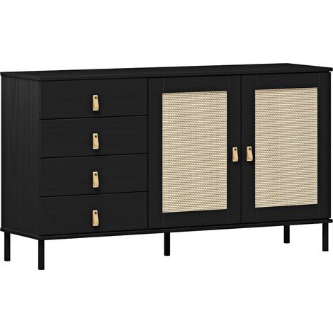 Sideboard 140 cm breit in Kiefer massiv schwarz, WATFORD-69 (1/5)