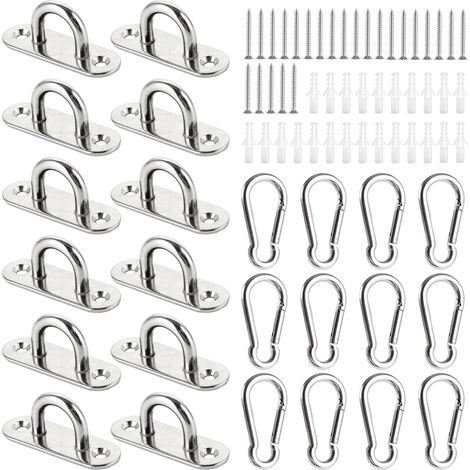 Plaque Oeillet - Lot de 6 - Acier Inoxydable M6 - Fixation Murale et Plafond - Voile d'Ombrage et Hamac - 6x4x2 cm (1/5)