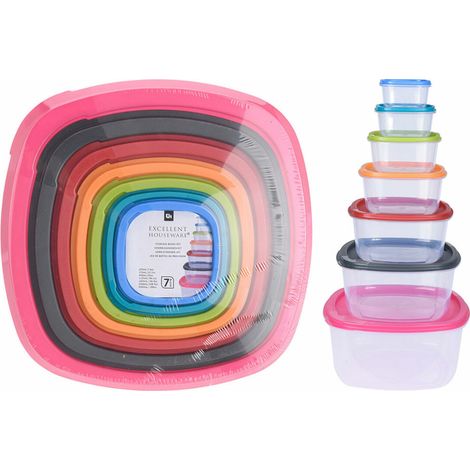 Set 7 fiambreras de plástico con tapa de colores (1/5)