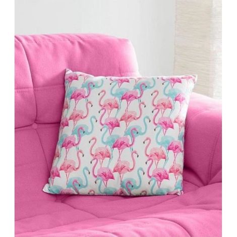 Coussin - Flamants roses - 37x37 cm - 100% polyester - Déhoussable (1/3)