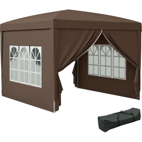royaluxe -Pavillon de 3 x 3 m avec 4 parois latérales, fenêtre, chapiteau avec protection UV, tente de jardin avec sac de transport, structure en acier, café (1/5)
