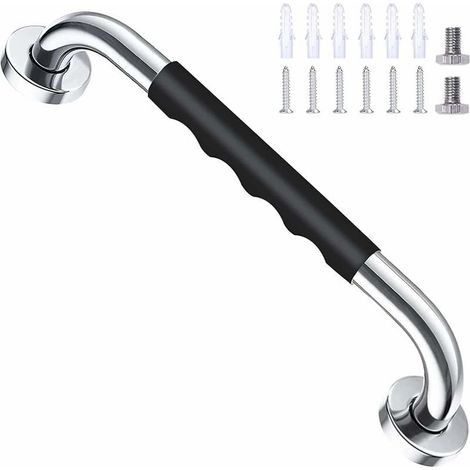 Baignoire de Sécurité Noir 40cm, Antidérapant, Barre d'Appui en Acier Inox Murale, pour Salle de Bains WC Manche pour Enfants/Personnes Agées (1/5)