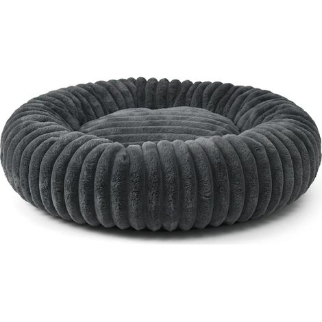 Niche pour chien intérieur Donut anti-stress douce et lavable avec fond antidérapant, design enveloppant pour détente profonde, idéal pour le repos quotidien de chiens et chats (gris foncé, L (1/5)
