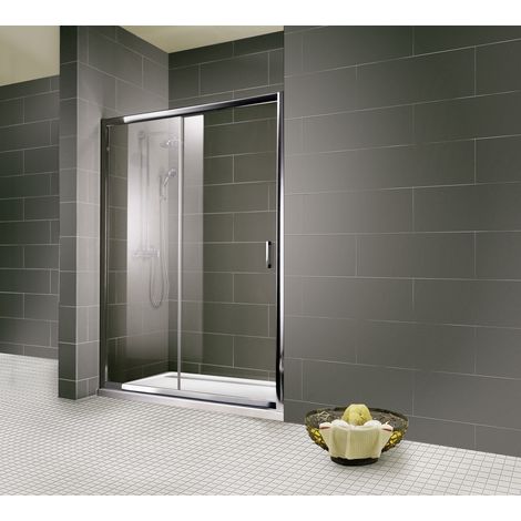 Schulte – Porte de douche coulissante 150 x 185 cm – Verre de sécurité 6 mm – Profilé chromé – Montage réversible – Étanchéité maximale