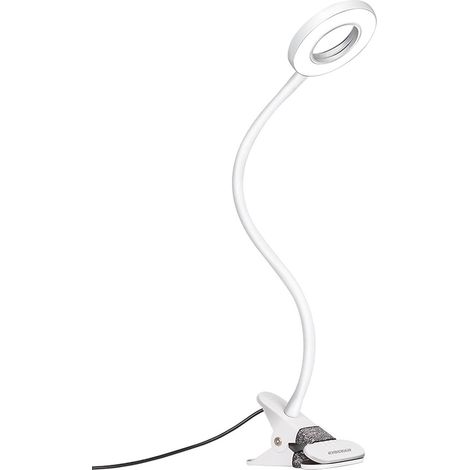 Lampe de bureau à pince 7W, lampe de lecture LED, luminosité réglable pour protéger vos yeux, rotation flexible à 360°, blanche. (1/5)