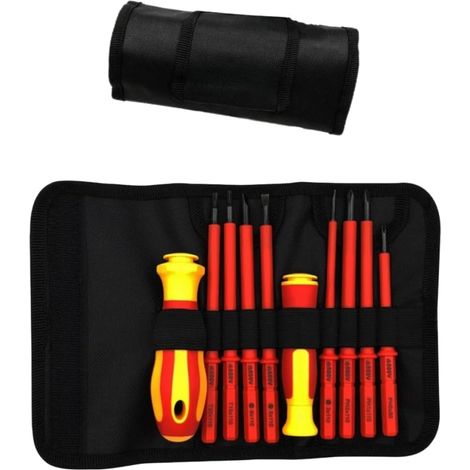 Ensemble de tournevis isolés, tournevis plats universels, sac de rangement, kit d'outils combiné pour électricien et réparations domestiques. (1/5)