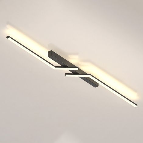 Plafonnier, Plafonnier LED 120cm, Applique Moderne, Lustre Métal, Lumière Chaude 3000K, Noir (1/5)