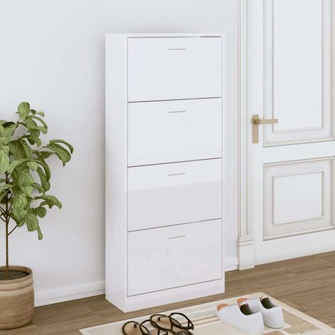 vidaXL Shoe Cabinet High Gloss White 63x24x147 cm Engineered Wood (1/5)