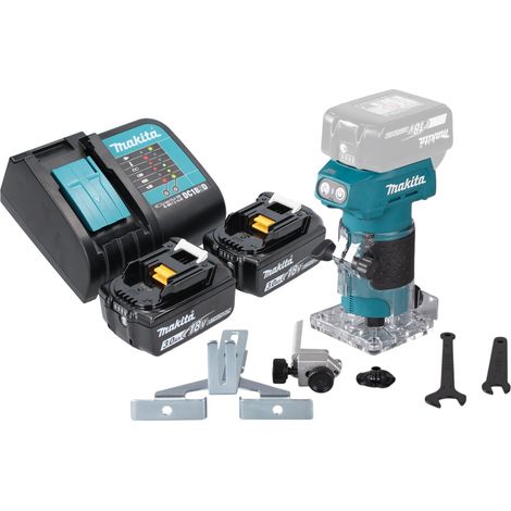 Makita DRT 52 SF Akku Kantenfräse 18 V 6 mm Brushless + 2x Akku 3,0 Ah + Ladegerät
