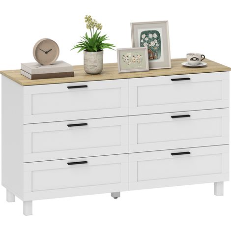 HOMCOM cómoda 6 cajones, cómoda dormitorio con patas de madera, cajonera para salón, oficina, estilo moderno, 120x38x71 cm, blanco