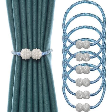 (Blu) Confezione da 6 Fermacravatte per tende, Fermacravatte magnetiche per tende, Fermacravatte magnetiche per tende, Fermacravatte magnetiche per tende decorative (1/5)