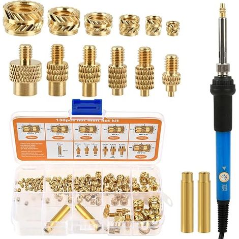 139PCS Kit Insert Fileté Impression 3D,Souder Impression 3D avec Inserts Taraudés M2 M3 M4 M5 M6 M8 et 60W Soudure à Température Réglable, fer a Souder Insert pour Pièces en Plastique et DIY (1/5)
