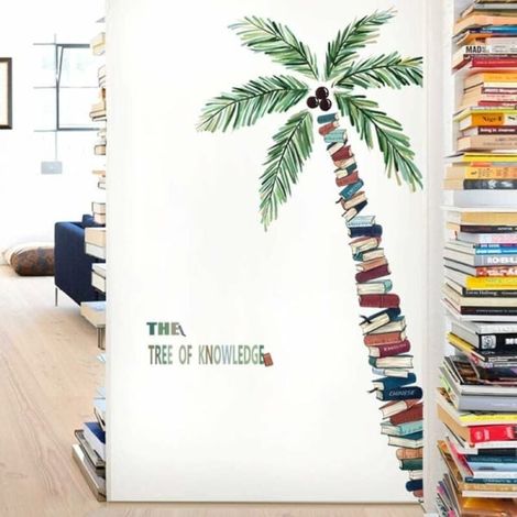 Tapet stickers arbre frais et artistique, autocollants muraux motivants pour étude, dortoir, décoration livres (Arbre de la connaissance) (1/5)