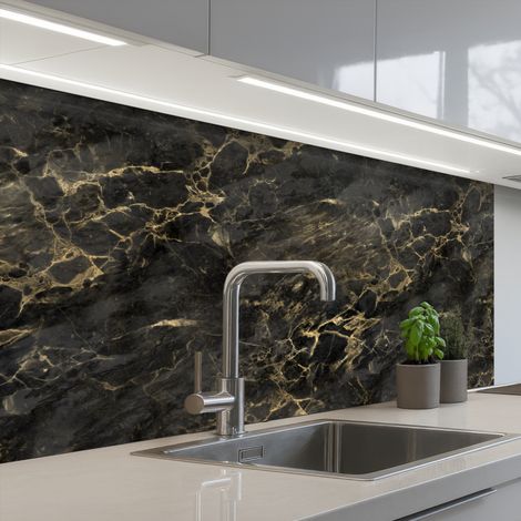 Kitchen Splashback Black - Marble - Gold - Nerf 100x60 cm