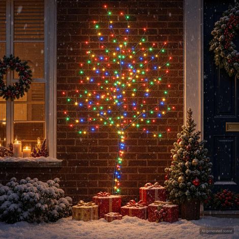 vidaXL Sapin de Noël mural à LED 180 cm 200 LED Multicolore Acier Noir (1/5)