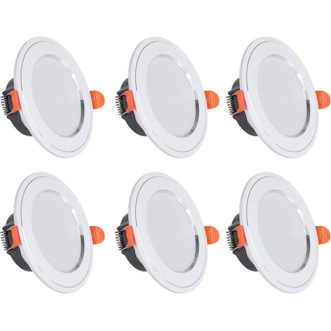 Juego de 6 focos LED empotrables, 7W – 630 lúmenes, blanco frío 6000K – IP40 para una fácil instalación – Ángulo de haz de 160° – AC185-265V -Crezuo
