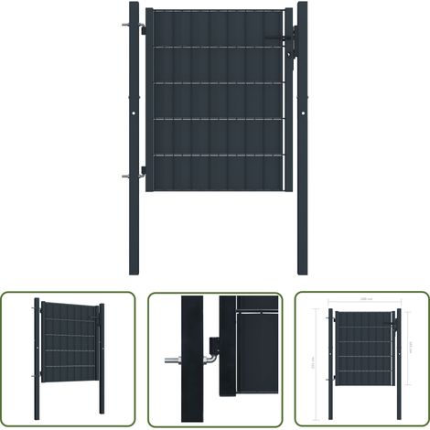 The Living Store Portail de clôture PVC et acier 100x101 cm Anthracite - Portail De Cloture - Portillon - Clôture Jardin - Porte De Jardin - Porte Aluminium (1/4)