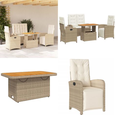 4-tlg. Garten-Essgruppe mit Kissen Beige Poly Rattan - Gartenbank - Gartentisch (1/5)