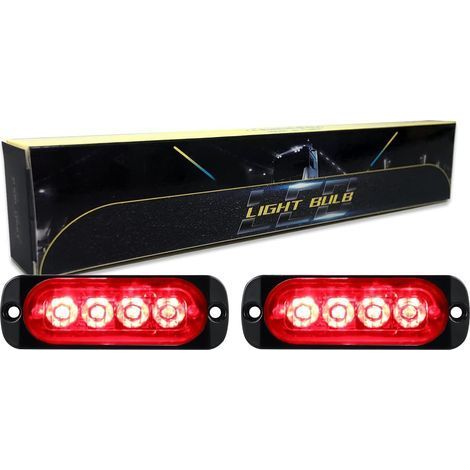 2 Pièces Barre lumineuse LED, 3.3 pouces rouge stroboscopique, 12V 24V pour camion voiture ATV (1/5)