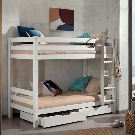 Pack - Lit Superposé Enfant & 2 Tiroirs "Pino" Blanc (1/5)